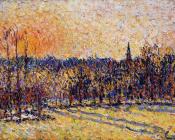 卡米耶 毕沙罗 : Sunset, Bazincourt Steeple